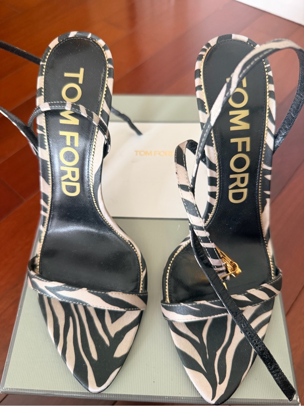 Tom Ford Black & Beige Zebra-Print Strappy Pointed-Heel Sandals
